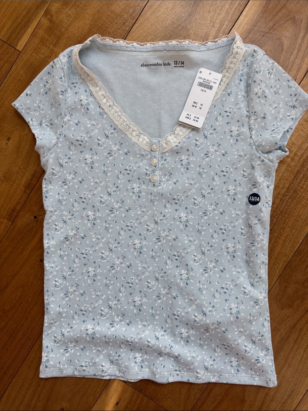 abercrombie kids Light Blue Floral Lace-Trim Top